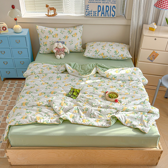 91家纺网 家纺一手货源 找家纺 老帅的工厂店 2026新款A类水洗皱皱纱7A抑菌夏被夏凉被空调被 鲜柠水彩