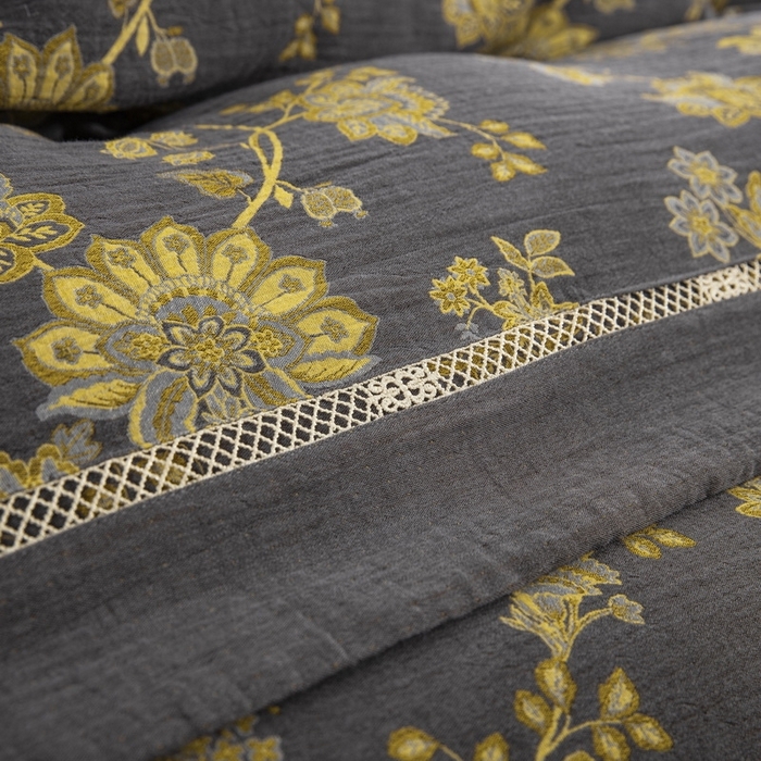 91家纺网 家纺一手货源 找家纺 （总）双层纱家居 2026新款黑金镂空飞边款四件套-婉颜