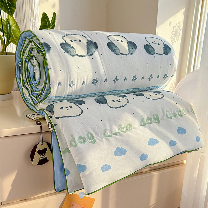 91家纺网 家纺一手货源 找家纺 老帅的工厂店 2026新款A类水洗皱皱纱7A抑菌夏被夏凉被空调被 小狗云朵梦