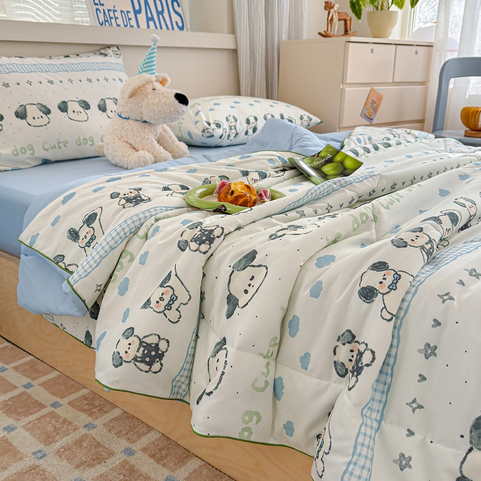 91家纺网 家纺一手货源 找家纺 老帅的工厂店 2026新款A类水洗皱皱纱7A抑菌夏被夏凉被空调被 小狗云朵梦