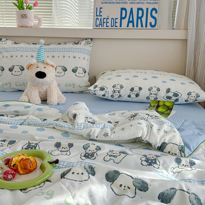 91家纺网 家纺一手货源 找家纺 老帅的工厂店 2026新款A类水洗皱皱纱7A抑菌夏被夏凉被空调被 小狗云朵梦