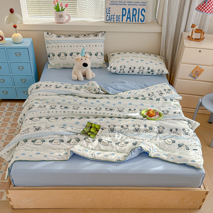 91家纺网 家纺一手货源 找家纺 老帅的工厂店 2026新款A类水洗皱皱纱7A抑菌夏被夏凉被空调被 小狗云朵梦