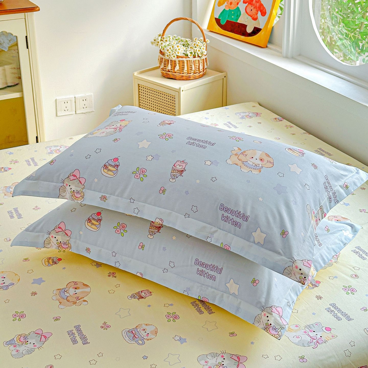 91家纺网 家纺一手货源 找家纺 （总）恩泽家纺 2026新款13372ins全棉印花四件套单品系列-单枕套