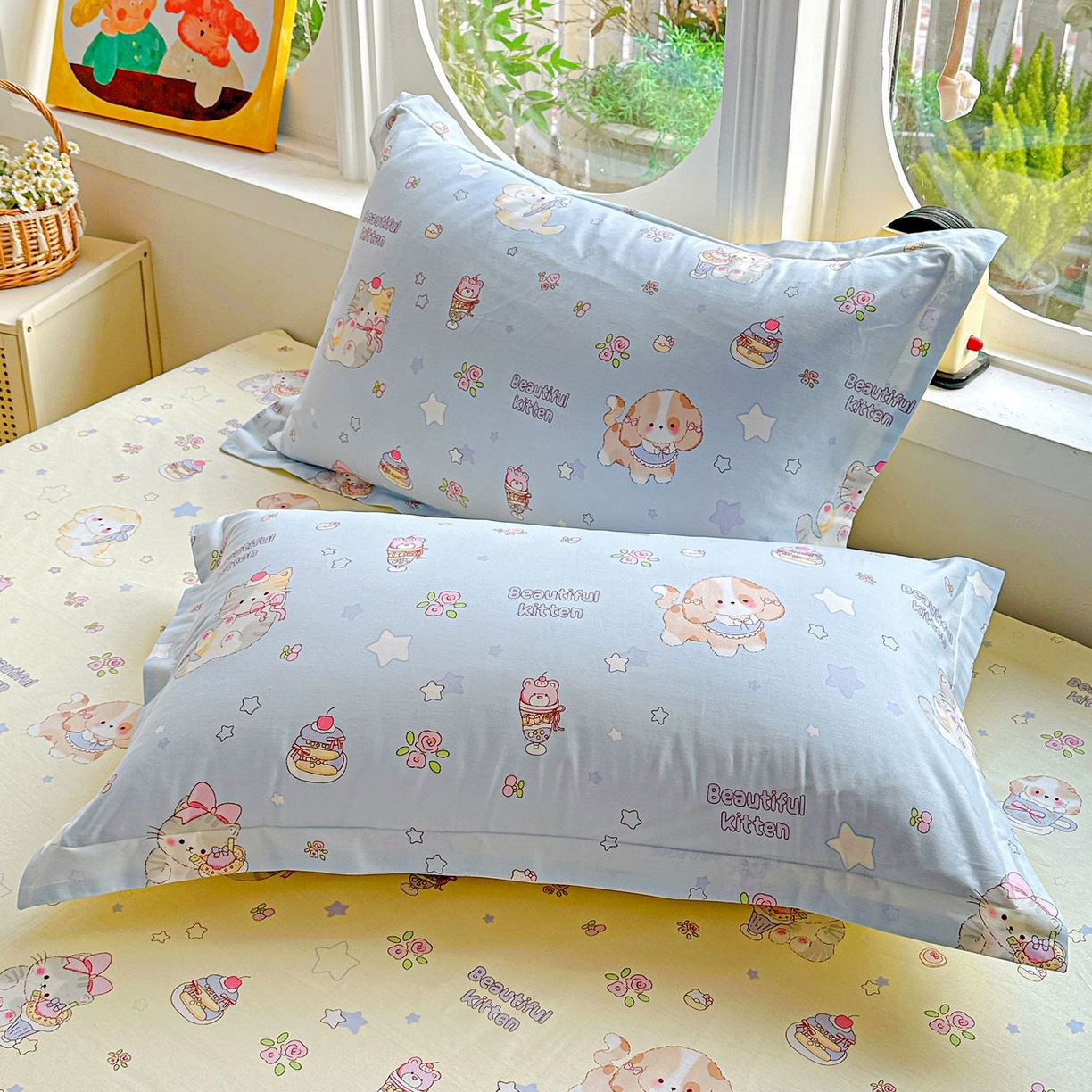 91家纺网 家纺一手货源 找家纺 恩泽家纺 2026新款13372ins全棉印花四件套单品系列-单枕套 爱的陪伴