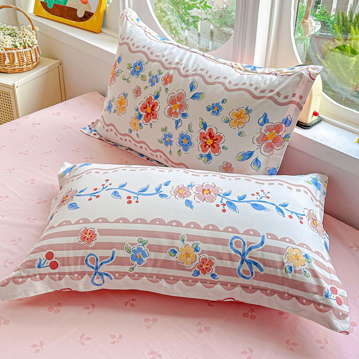 91家纺网 家纺一手货源 找家纺 恩泽家纺 2026新款13372ins全棉印花四件套单品系列-单枕套 眷恋