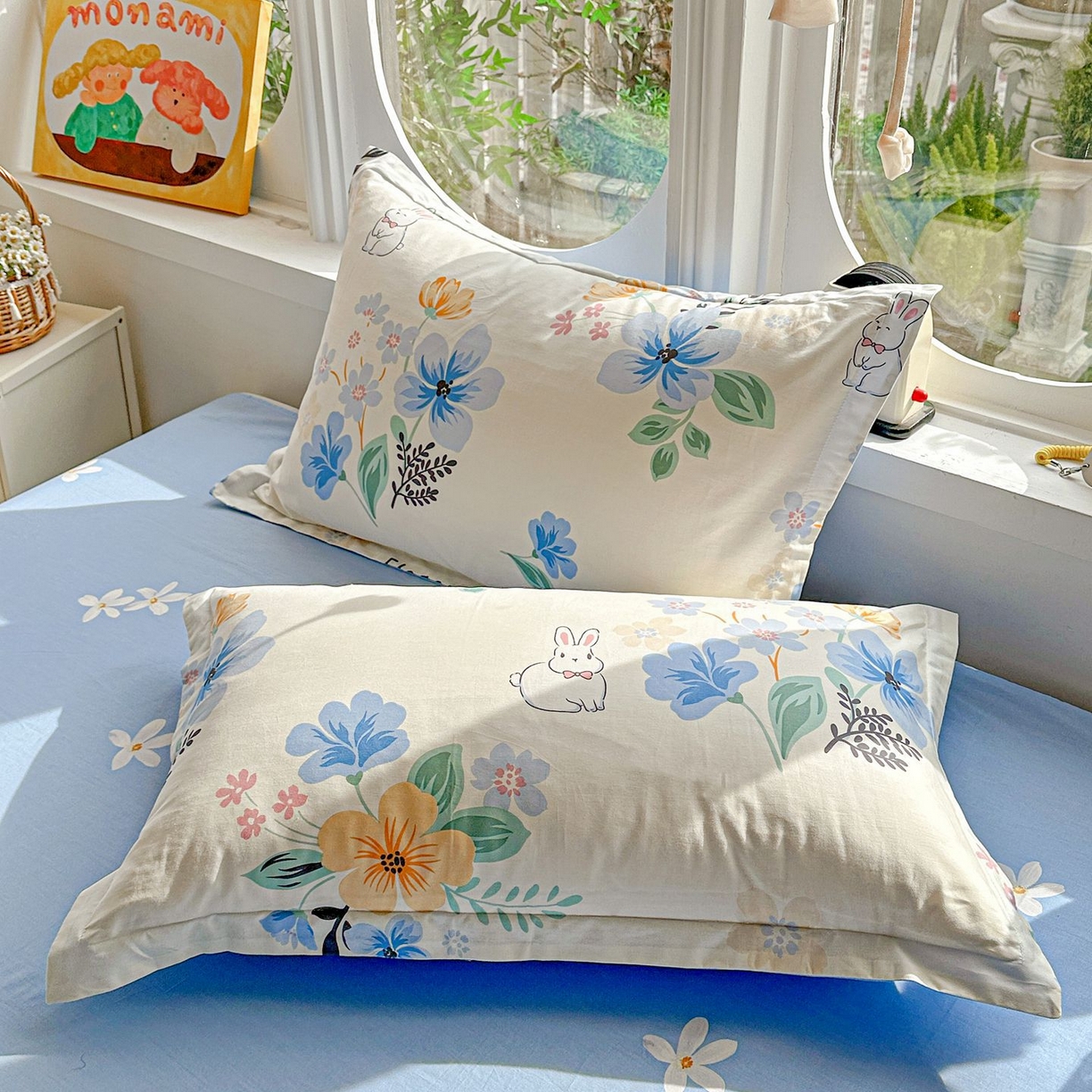 91家纺网 家纺一手货源 找家纺 恩泽家纺 2026新款13372ins全棉印花四件套单品系列-单枕套 若薇