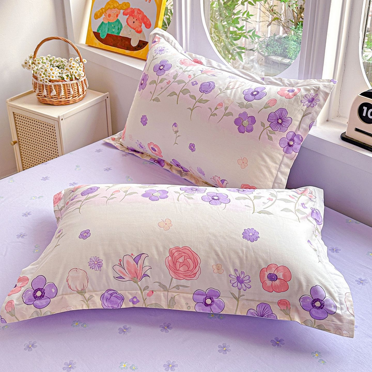 91家纺网 家纺一手货源 找家纺 恩泽家纺 2026新款13372ins全棉印花四件套单品系列-单枕套 樱雪