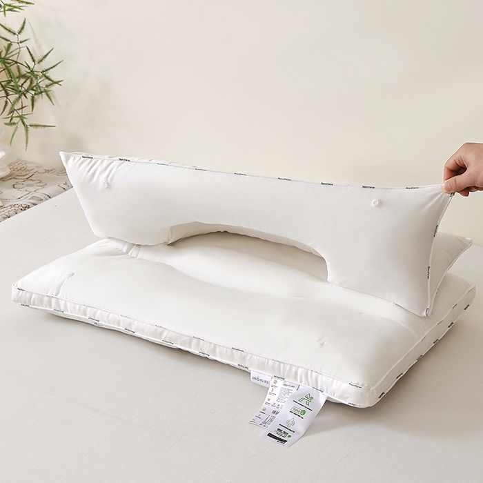 91家纺网 家纺一手货源 找家纺 梵希良品家纺 2026新款纯棉二合一牵引枕头多功能护颈枕头按摩舒适spa枕头酒店枕头枕芯 白色