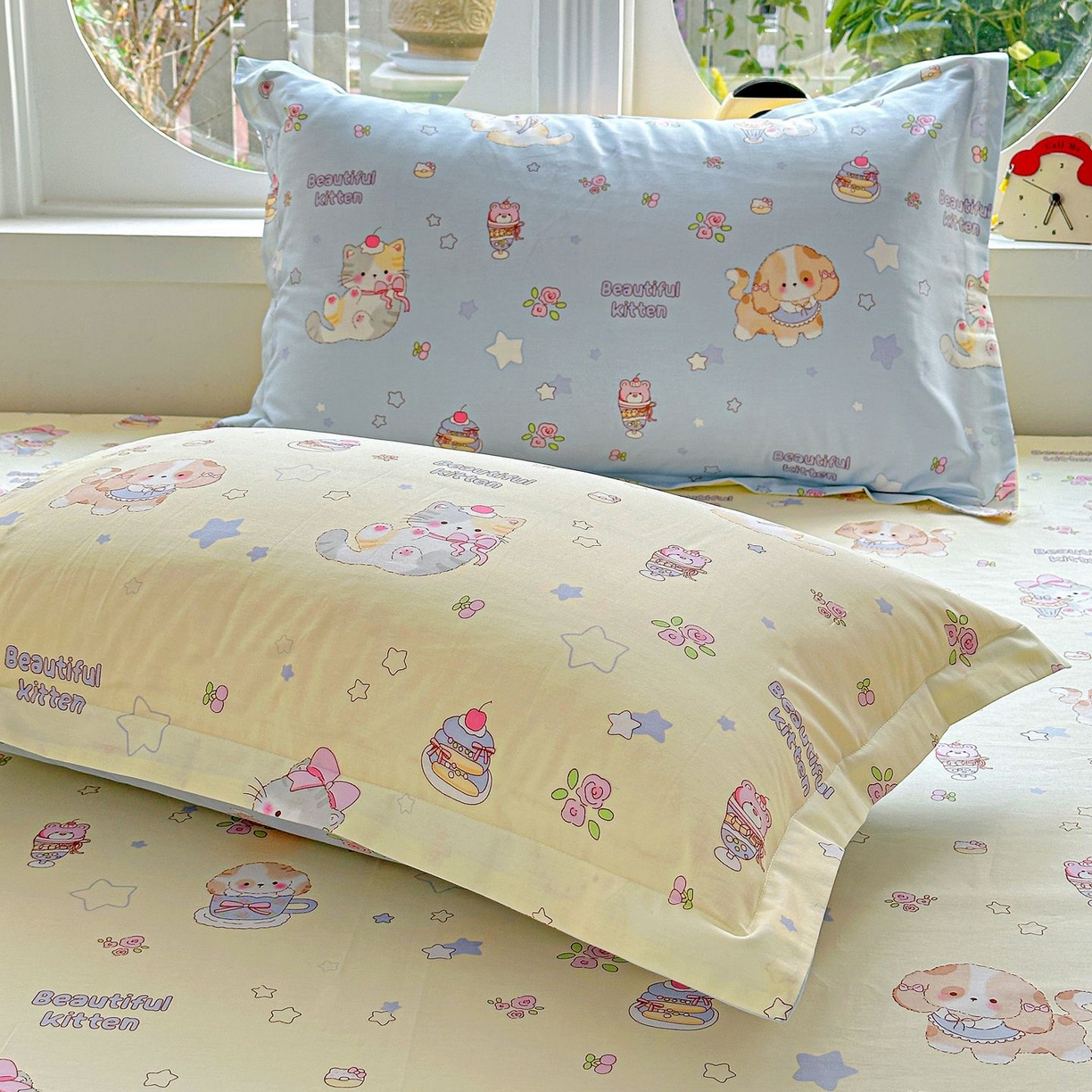 91家纺网 家纺一手货源 找家纺 恩泽家纺 2026新款13372ins全棉印花四件套单品系列-单枕套 爱的陪伴