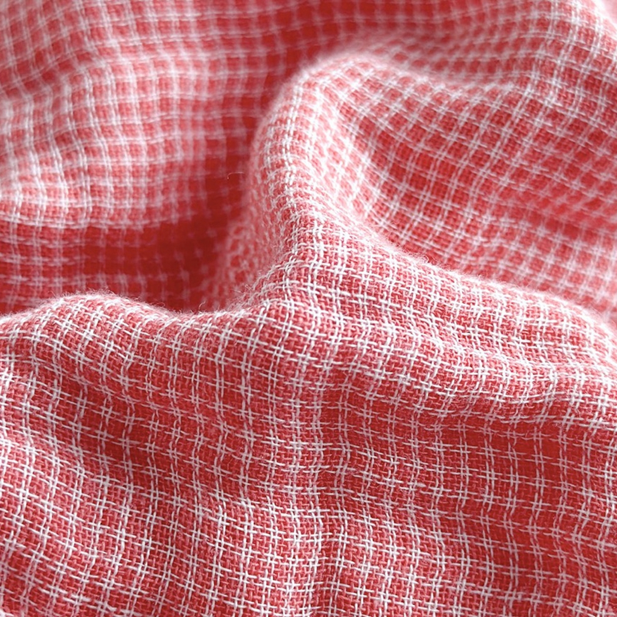 91家纺网 家纺一手货源 找家纺 双层纱家居 2026新款全棉色织精梳赛罗精密纺糖果四层纱睡衣 女款-西瓜红