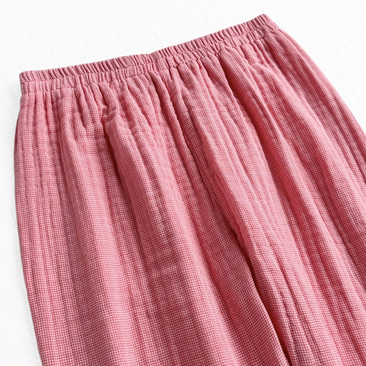 91家纺网 家纺一手货源 找家纺 双层纱家居 2026新款全棉色织精梳赛罗精密纺糖果四层纱睡衣 女款-西瓜红