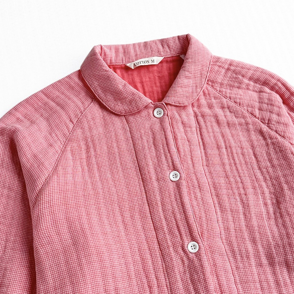 91家纺网 家纺一手货源 找家纺 双层纱家居 2026新款全棉色织精梳赛罗精密纺糖果四层纱睡衣 女款-西瓜红