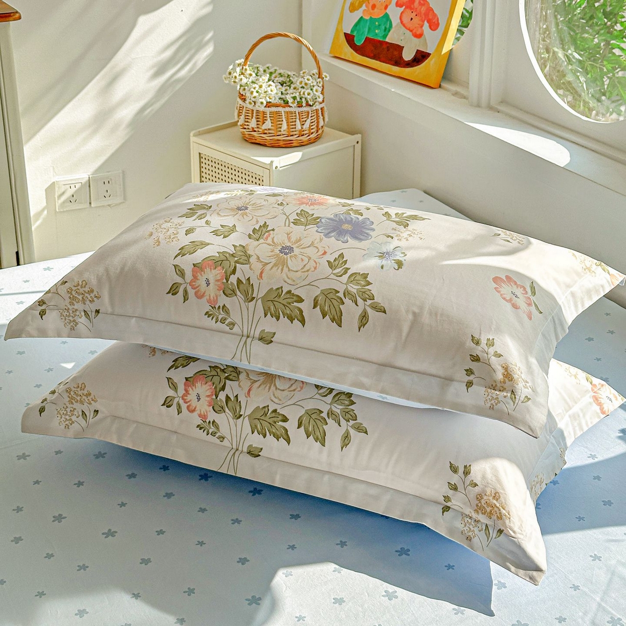 91家纺网 家纺一手货源 找家纺 恩泽家纺 2026新款13372ins全棉印花四件套单品系列-单枕套 百花缘