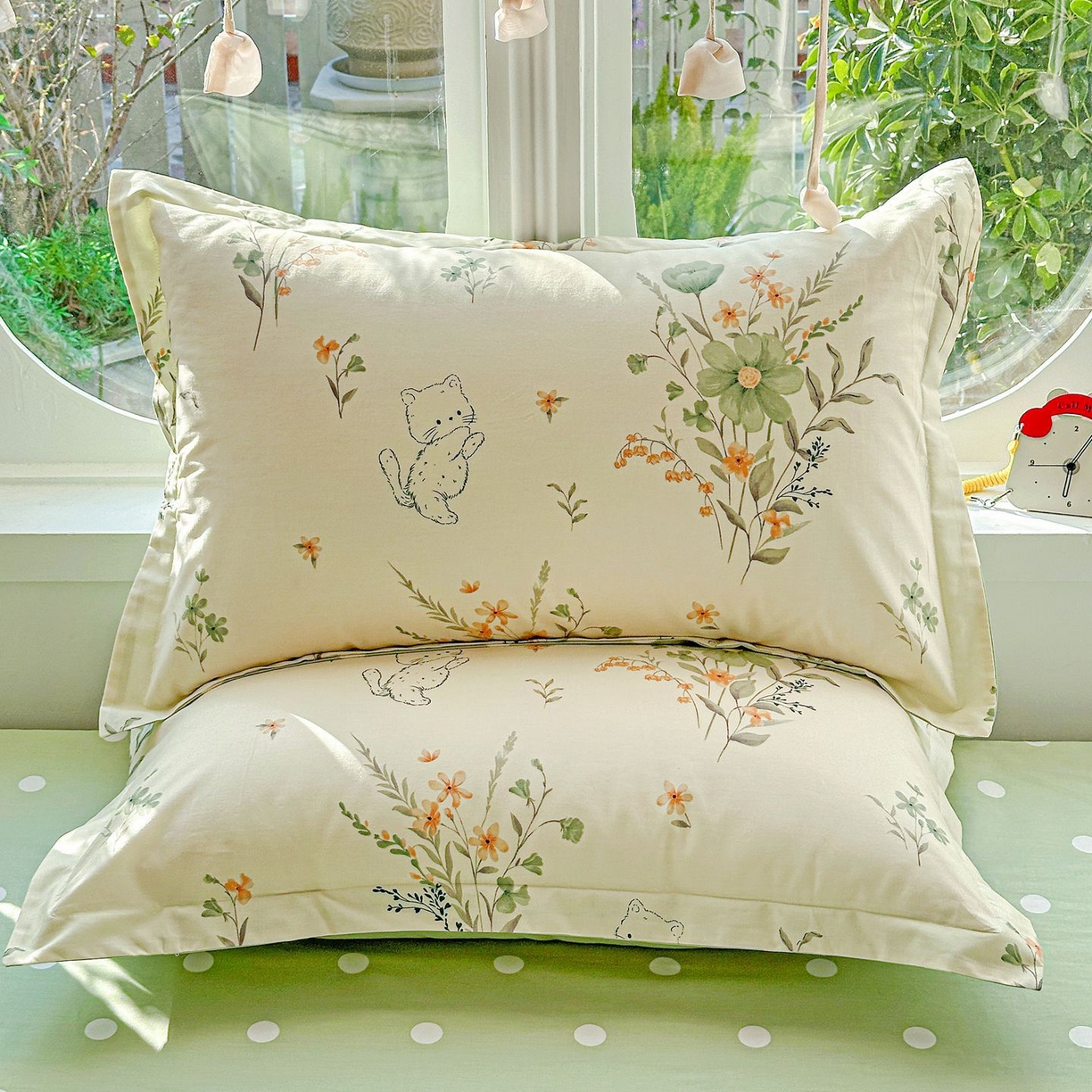 91家纺网 家纺一手货源 找家纺 恩泽家纺 2026新款13372ins全棉印花四件套单品系列-单枕套 半月时光