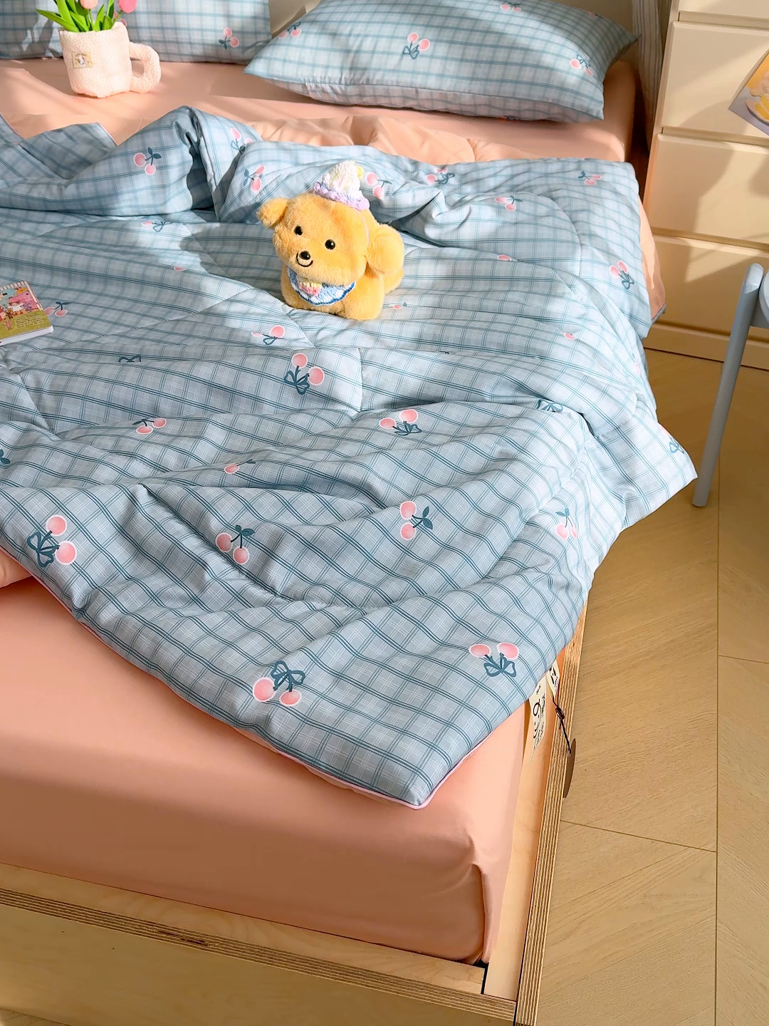 91家纺网 家纺一手货源 找家纺 老帅的工厂店 2026新款A类水洗皱皱纱7A抑菌夏被夏凉被空调被 小樱桃