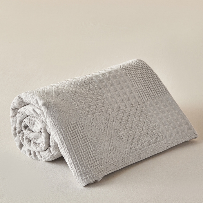 91家纺网 家纺一手货源 找家纺 悦然毛巾被 2026新款华夫格全棉纱布毛巾被夏凉被空调被 静居织语浅灰