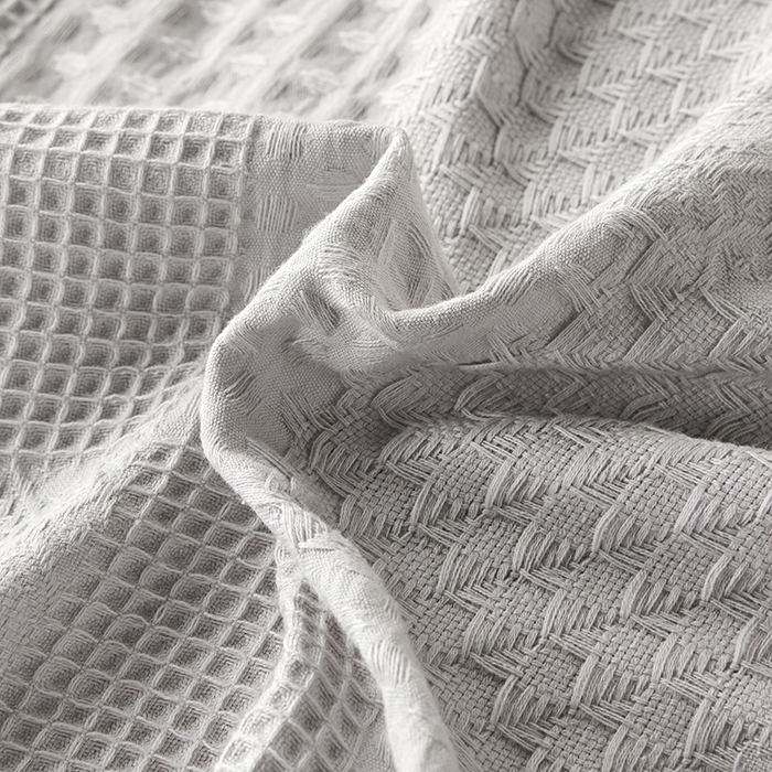 91家纺网 家纺一手货源 找家纺 悦然毛巾被 2026新款华夫格全棉纱布毛巾被夏凉被空调被 静居织语浅灰