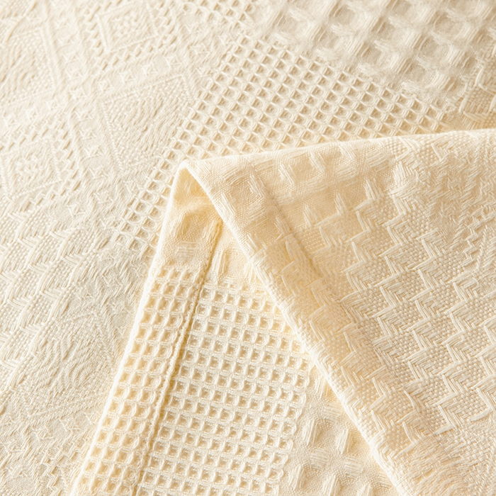 91家纺网 家纺一手货源 找家纺 悦然毛巾被 2026新款华夫格全棉纱布毛巾被夏凉被空调被 静居织语杏白