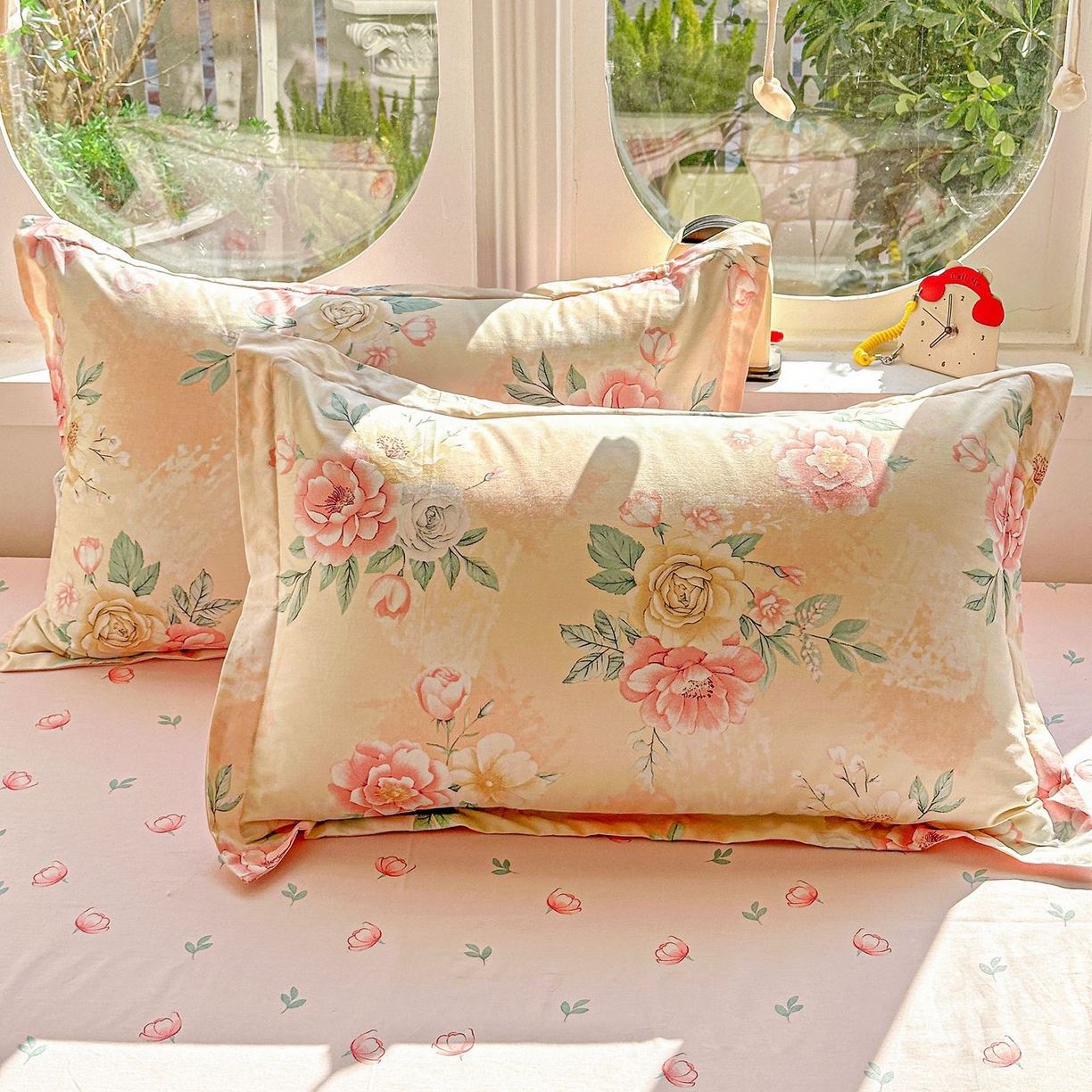 91家纺网 家纺一手货源 找家纺 恩泽家纺 2026新款13372ins全棉印花四件套单品系列-单枕套 晨曦海棠