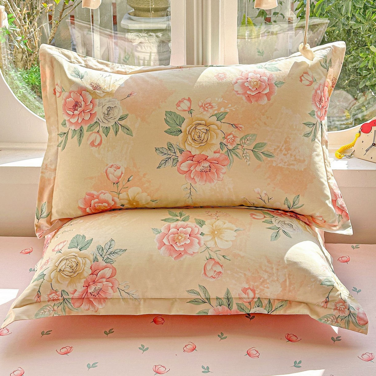 91家纺网 家纺一手货源 找家纺 恩泽家纺 2026新款13372ins全棉印花四件套单品系列-单枕套 晨曦海棠