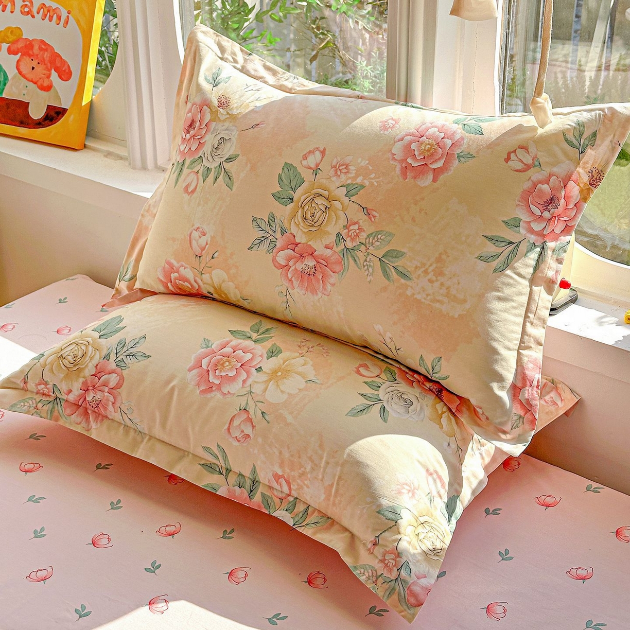 91家纺网 家纺一手货源 找家纺 恩泽家纺 2026新款13372ins全棉印花四件套单品系列-单枕套 晨曦海棠