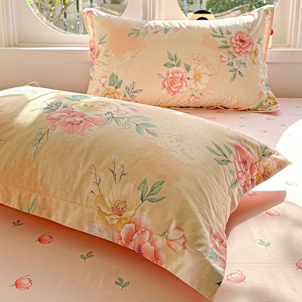 91家纺网 家纺一手货源 找家纺 恩泽家纺 2026新款13372ins全棉印花四件套单品系列-单枕套 晨曦海棠