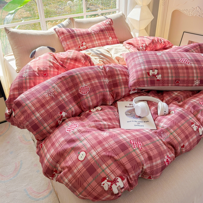 91家纺网 家纺一手货源 找家纺 王朝国际 2026新款时尚印花棉纱四件套 爱心马