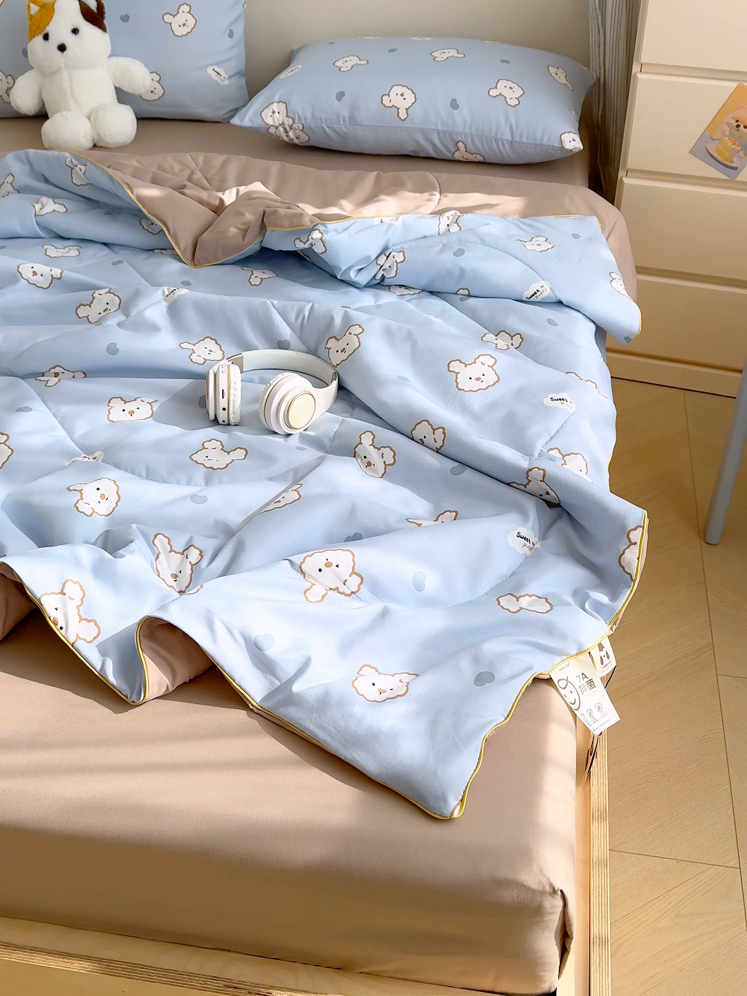 91家纺网 家纺一手货源 找家纺 老帅的工厂店 2026新款A类水洗皱皱纱7A抑菌夏被夏凉被空调被 熊宝云朵铺