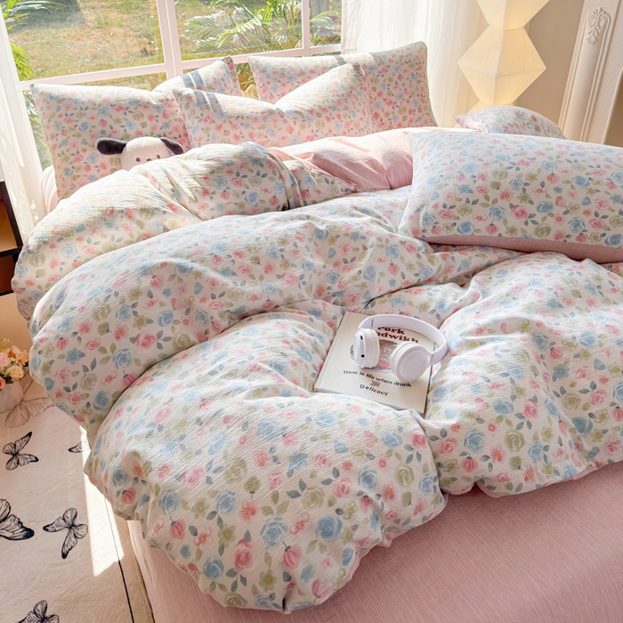 91家纺网 家纺一手货源 找家纺 王朝国际 2026新款时尚印花棉纱四件套 花影