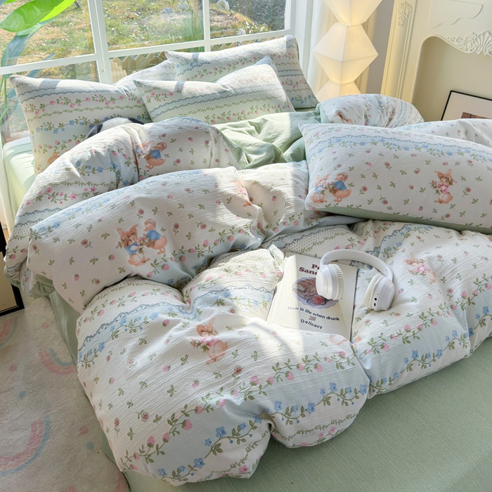 91家纺网 家纺一手货源 找家纺 王朝国际 2026新款时尚印花棉纱四件套 可妮兔