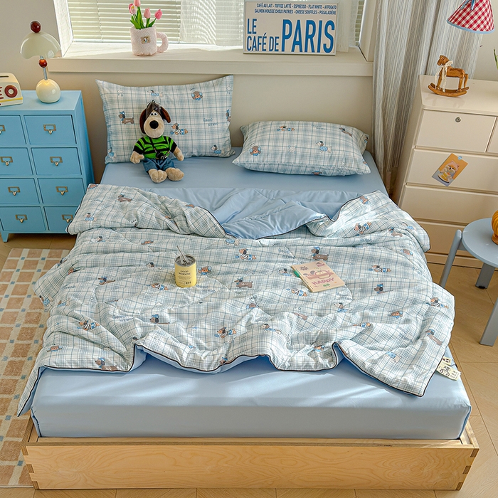 91家纺网 家纺一手货源 找家纺 老帅的工厂店 2026新款A类水洗皱皱纱7A抑菌夏被夏凉被空调被 英伦腊肠狗