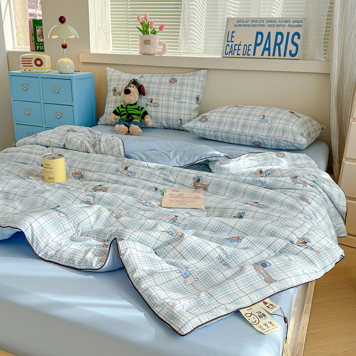 91家纺网 家纺一手货源 找家纺 老帅的工厂店 2026新款A类水洗皱皱纱7A抑菌夏被夏凉被空调被 英伦腊肠狗