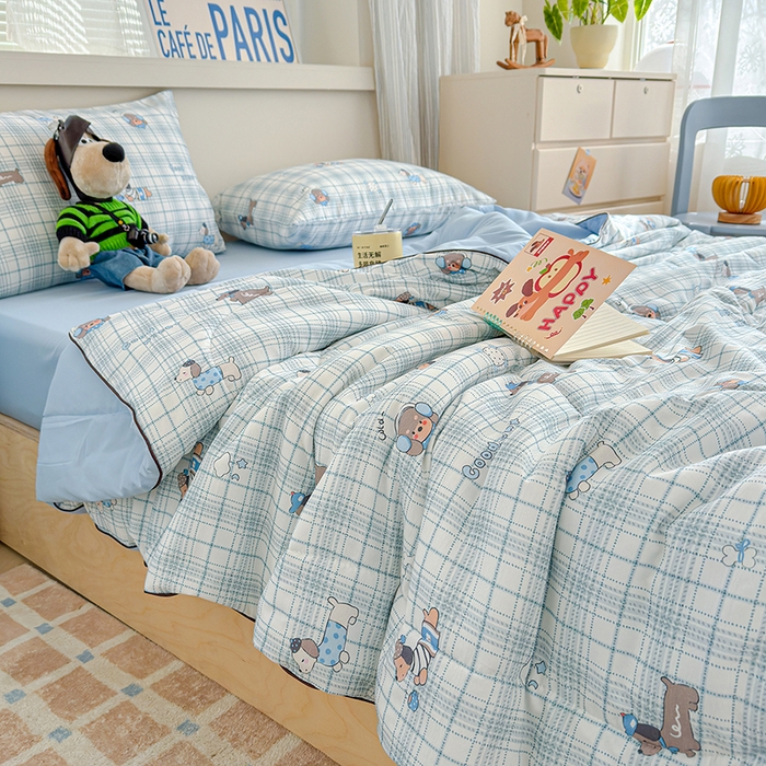 91家纺网 家纺一手货源 找家纺 老帅的工厂店 2026新款A类水洗皱皱纱7A抑菌夏被夏凉被空调被 英伦腊肠狗