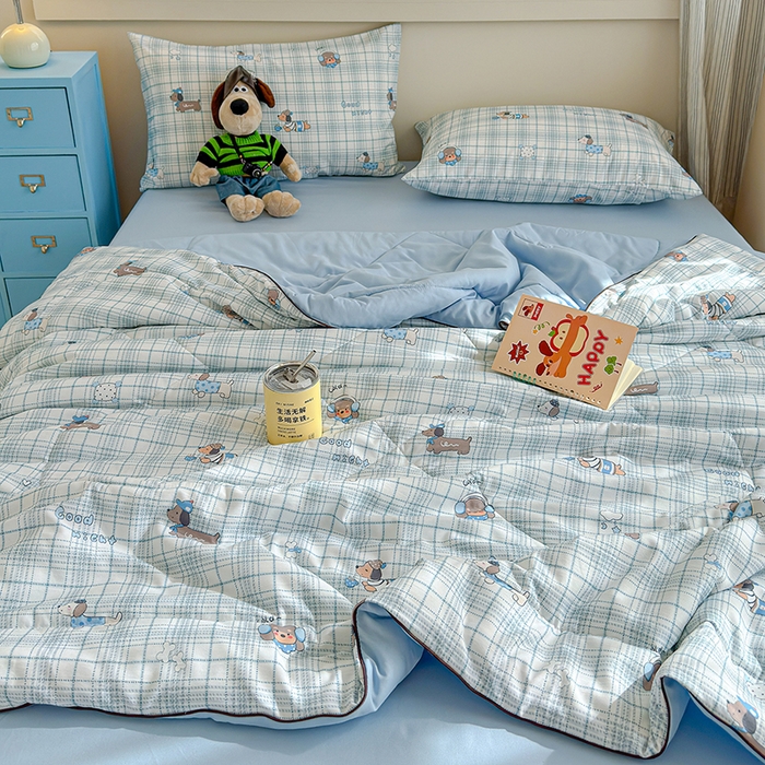 91家纺网 家纺一手货源 找家纺 老帅的工厂店 2026新款A类水洗皱皱纱7A抑菌夏被夏凉被空调被 英伦腊肠狗