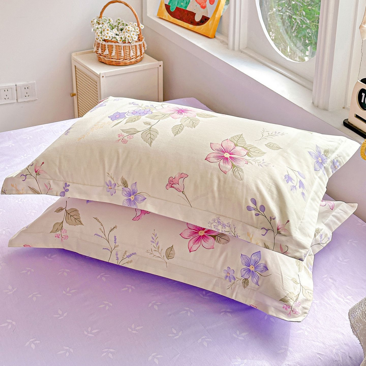 91家纺网 家纺一手货源 找家纺 恩泽家纺 2026新款13372ins全棉印花四件套单品系列-单枕套 翠影