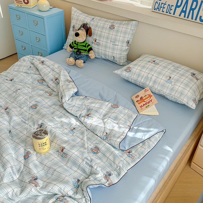 91家纺网 家纺一手货源 找家纺 老帅的工厂店 2026新款A类水洗皱皱纱7A抑菌夏被夏凉被空调被 英伦腊肠狗