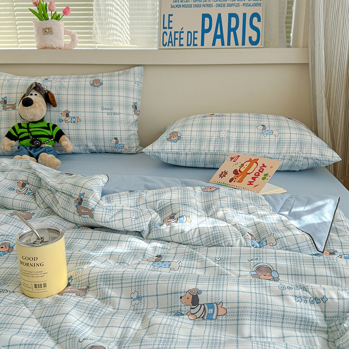 91家纺网 家纺一手货源 找家纺 老帅的工厂店 2026新款A类水洗皱皱纱7A抑菌夏被夏凉被空调被 英伦腊肠狗