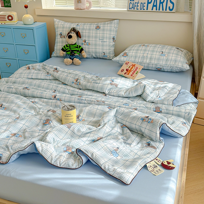 91家纺网 家纺一手货源 找家纺 老帅的工厂店 2026新款A类水洗皱皱纱7A抑菌夏被夏凉被空调被 英伦腊肠狗