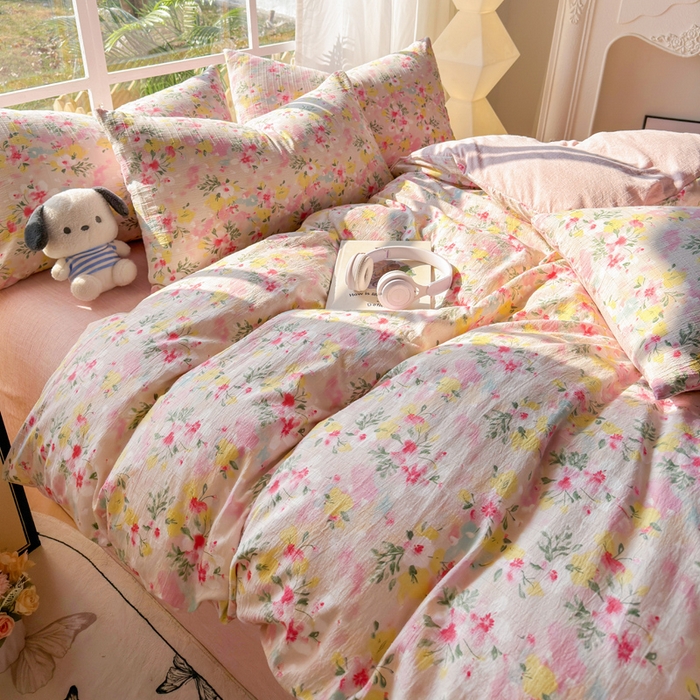 91家纺网 家纺一手货源 找家纺 王朝国际 2026新款时尚印花棉纱四件套 浅樱