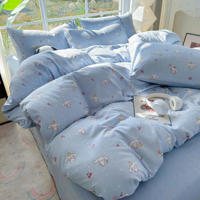 91家纺网 家纺一手货源 找家纺 王朝国际 2026新款时尚印花棉纱四件套 线条小狗