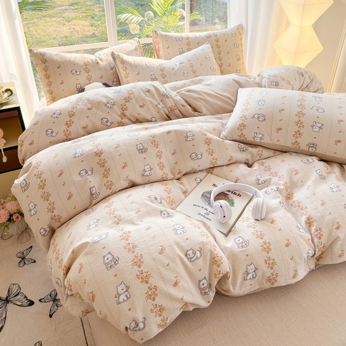 91家纺网 家纺一手货源 找家纺 王朝国际 2026新款时尚印花棉纱四件套 小汪仔