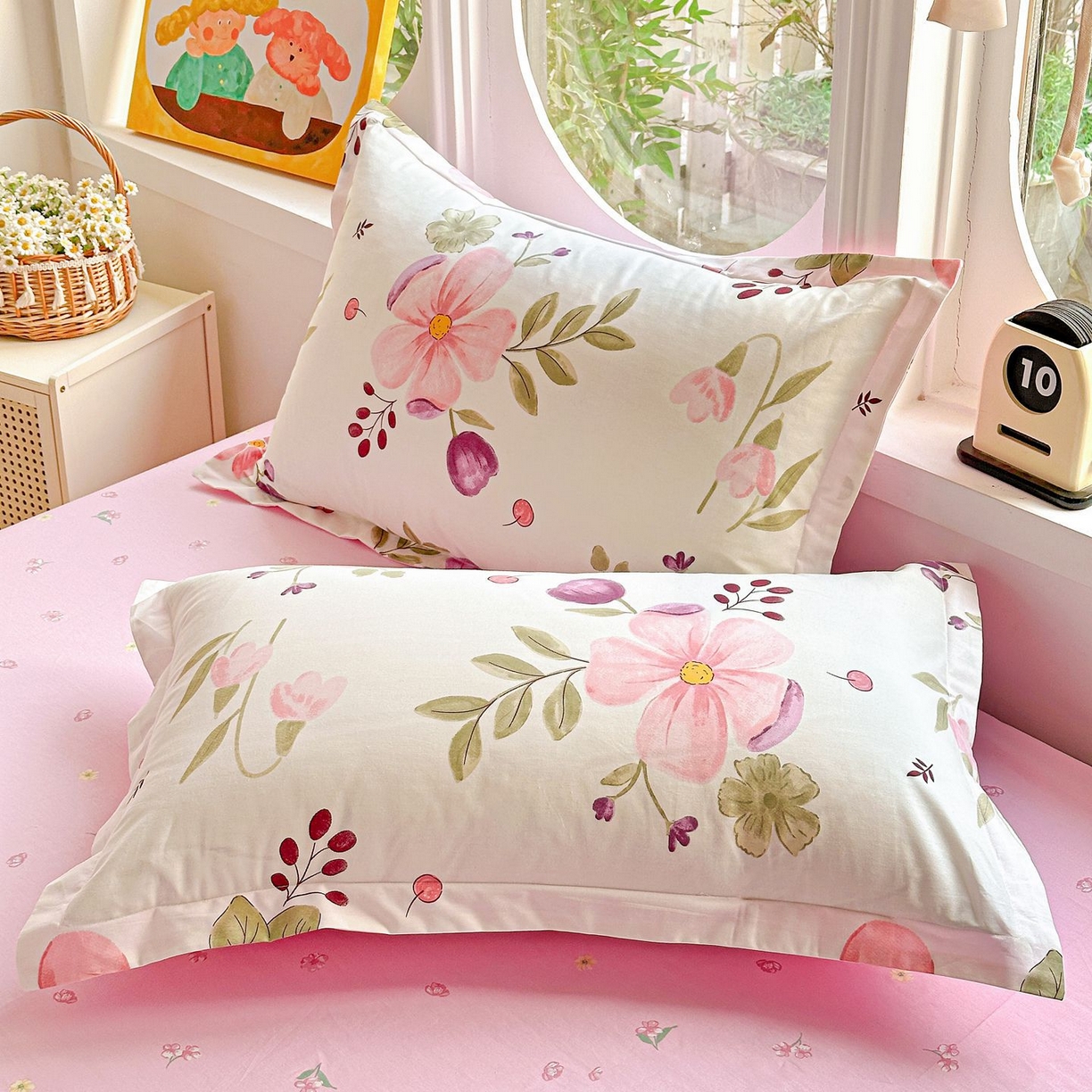 恩泽家纺 2026新款13372ins全棉印花四件套单品系列-单枕套 淡香春意