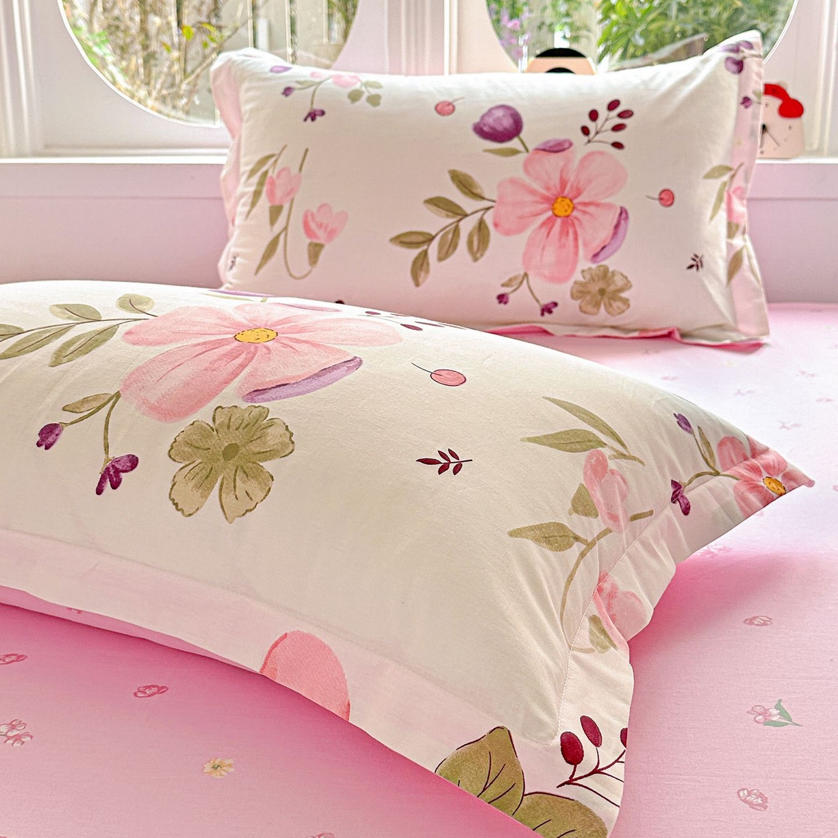 91家纺网 家纺一手货源 找家纺 恩泽家纺 2026新款13372ins全棉印花四件套单品系列-单枕套 淡香春意