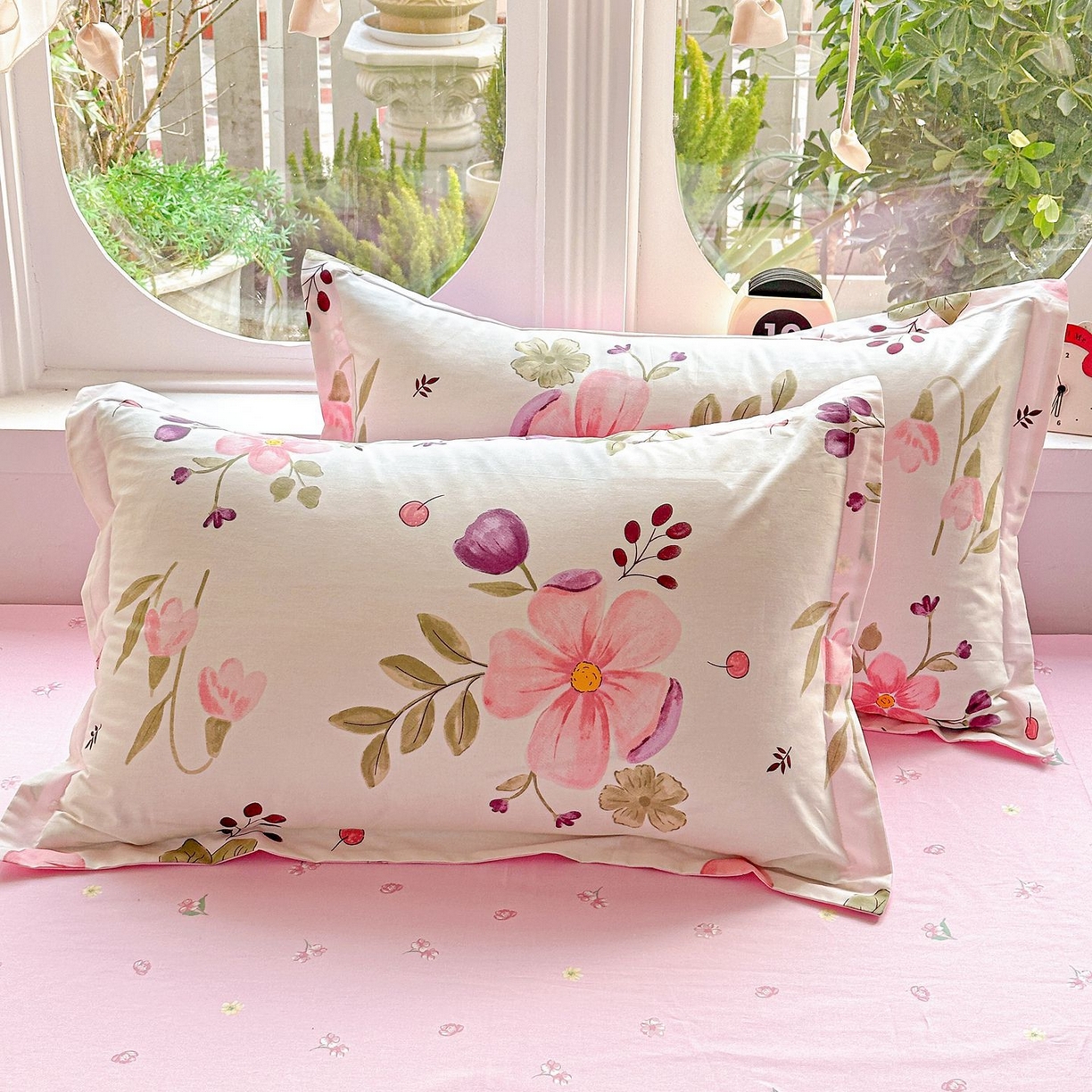 91家纺网 家纺一手货源 找家纺 恩泽家纺 2026新款13372ins全棉印花四件套单品系列-单枕套 淡香春意