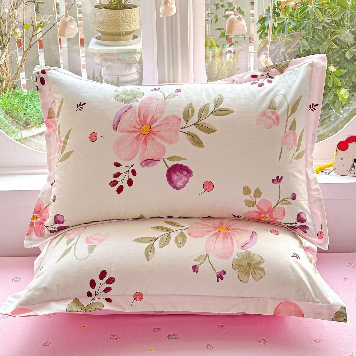 91家纺网 家纺一手货源 找家纺 恩泽家纺 2026新款13372ins全棉印花四件套单品系列-单枕套 淡香春意