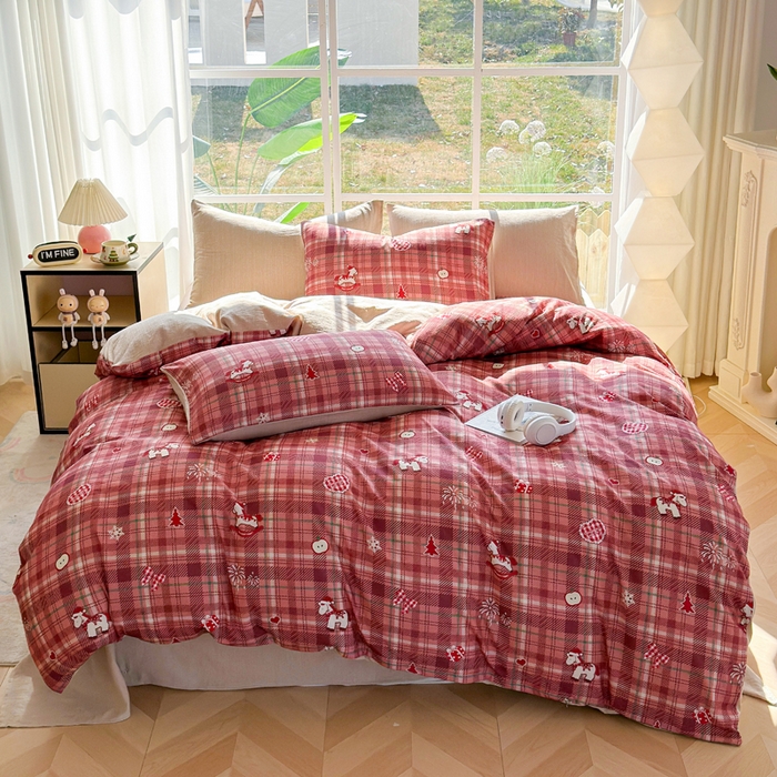 91家纺网 家纺一手货源 找家纺 王朝国际 2026新款时尚印花棉纱四件套 爱心马