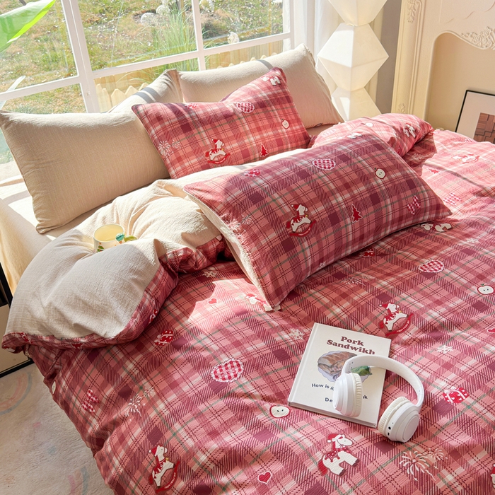 91家纺网 家纺一手货源 找家纺 王朝国际 2026新款时尚印花棉纱四件套 爱心马