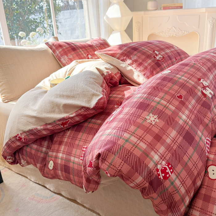 91家纺网 家纺一手货源 找家纺 王朝国际 2026新款时尚印花棉纱四件套 爱心马