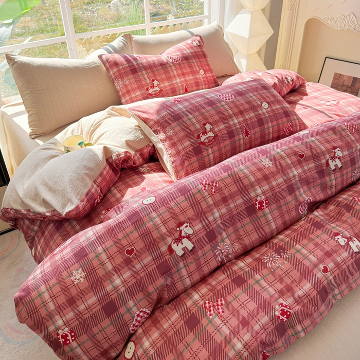 91家纺网 家纺一手货源 找家纺 王朝国际 2026新款时尚印花棉纱四件套 爱心马