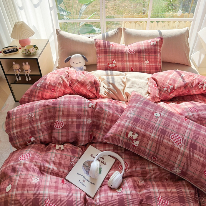 91家纺网 家纺一手货源 找家纺 王朝国际 2026新款时尚印花棉纱四件套 爱心马